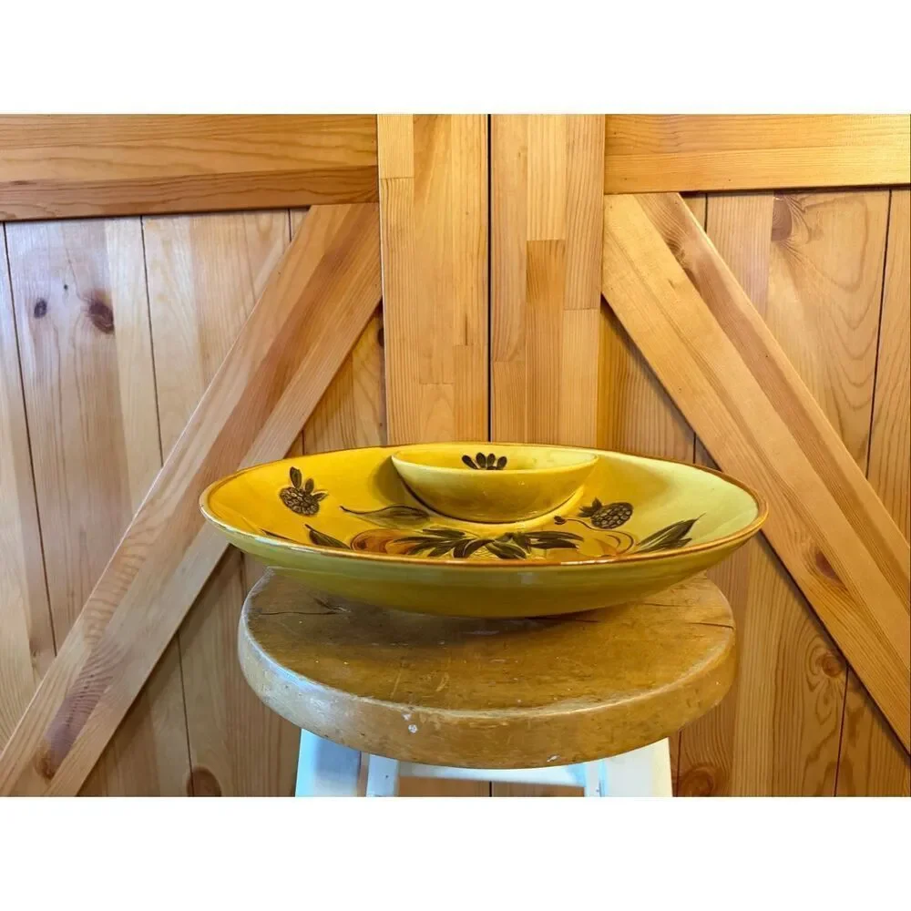 California Pottery, Los Angeles Pottery, Chip Dip Platter Fruit Gold (7040) MCM